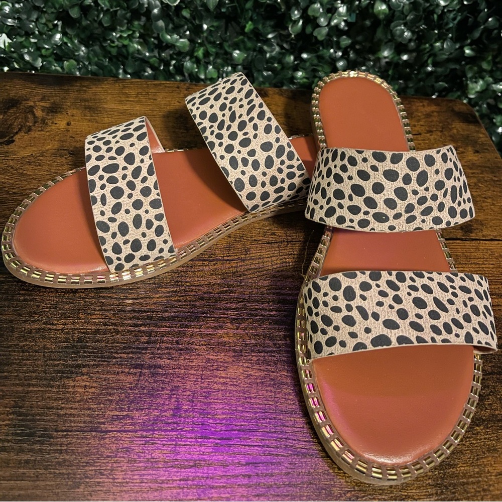 NWOT Animal Print Sandals w/ Gold Accents